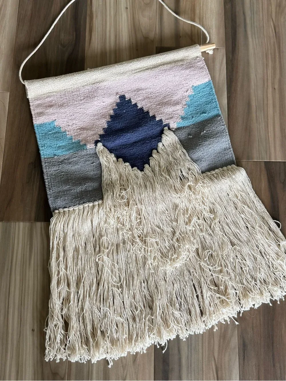 Macrame Woven Tapestry Pink Blue Fringe Wall Hanging Decor